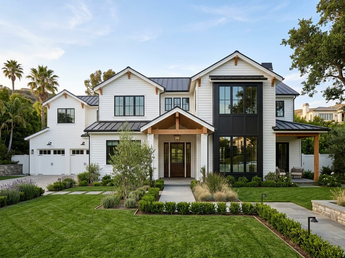 two-story exterior, vineyard hills